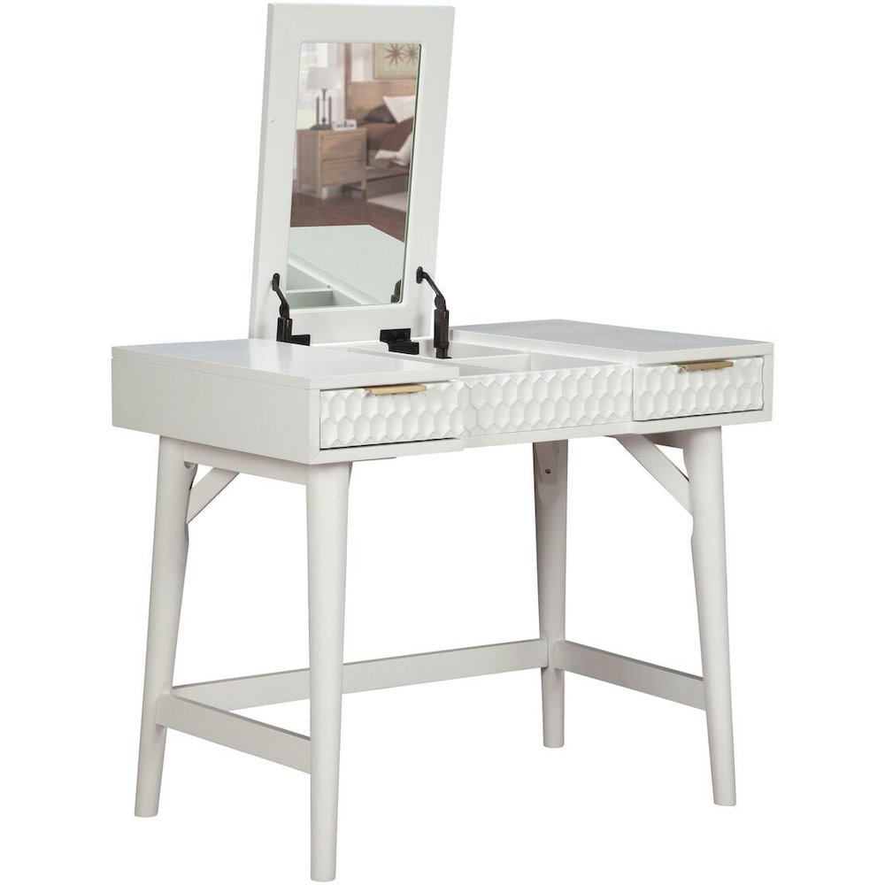 Contemporary White Pearl Bedroom Vanity, White. Picture 5