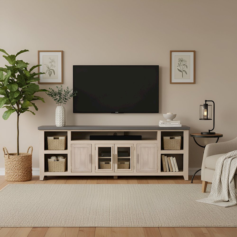 Coastal Camden TV Console, Driftwood with Slate Top. Picture 2