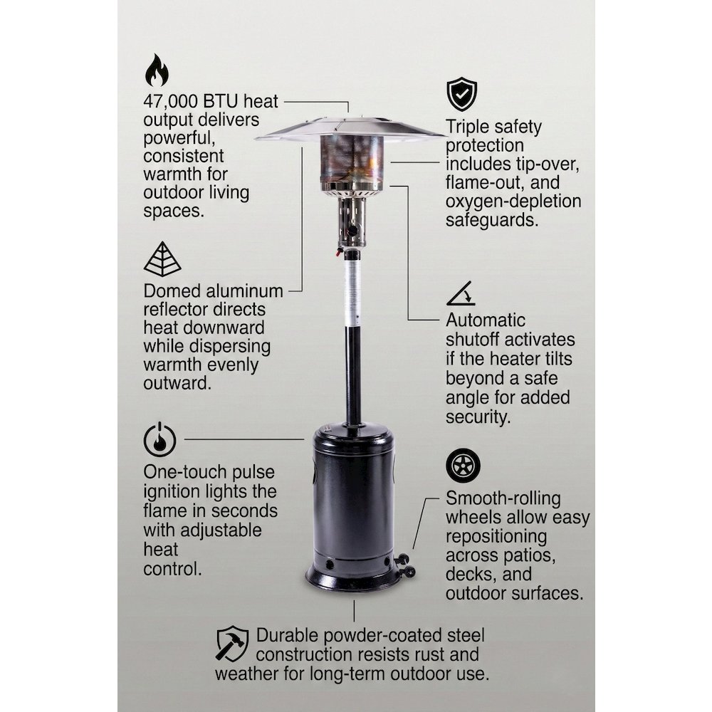 Solara Standing Patio Heater, Hammered Black. Picture 11