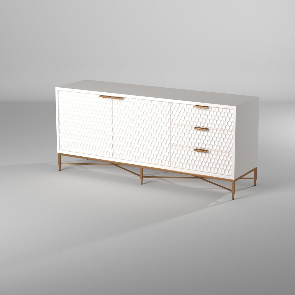 Contemporary White Pearl TV Console, White. Picture 7