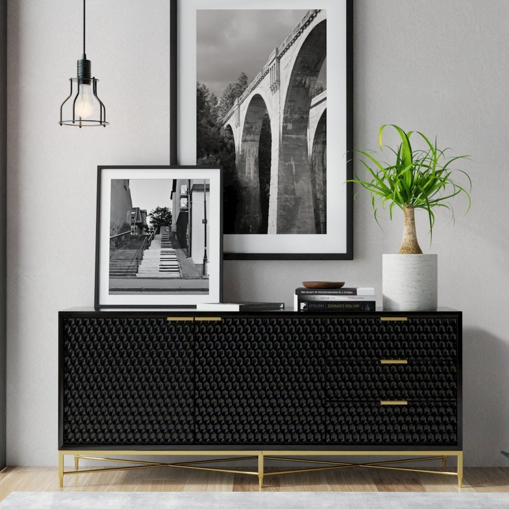 Contemporary Black Pearl TV Console, Black. Picture 2