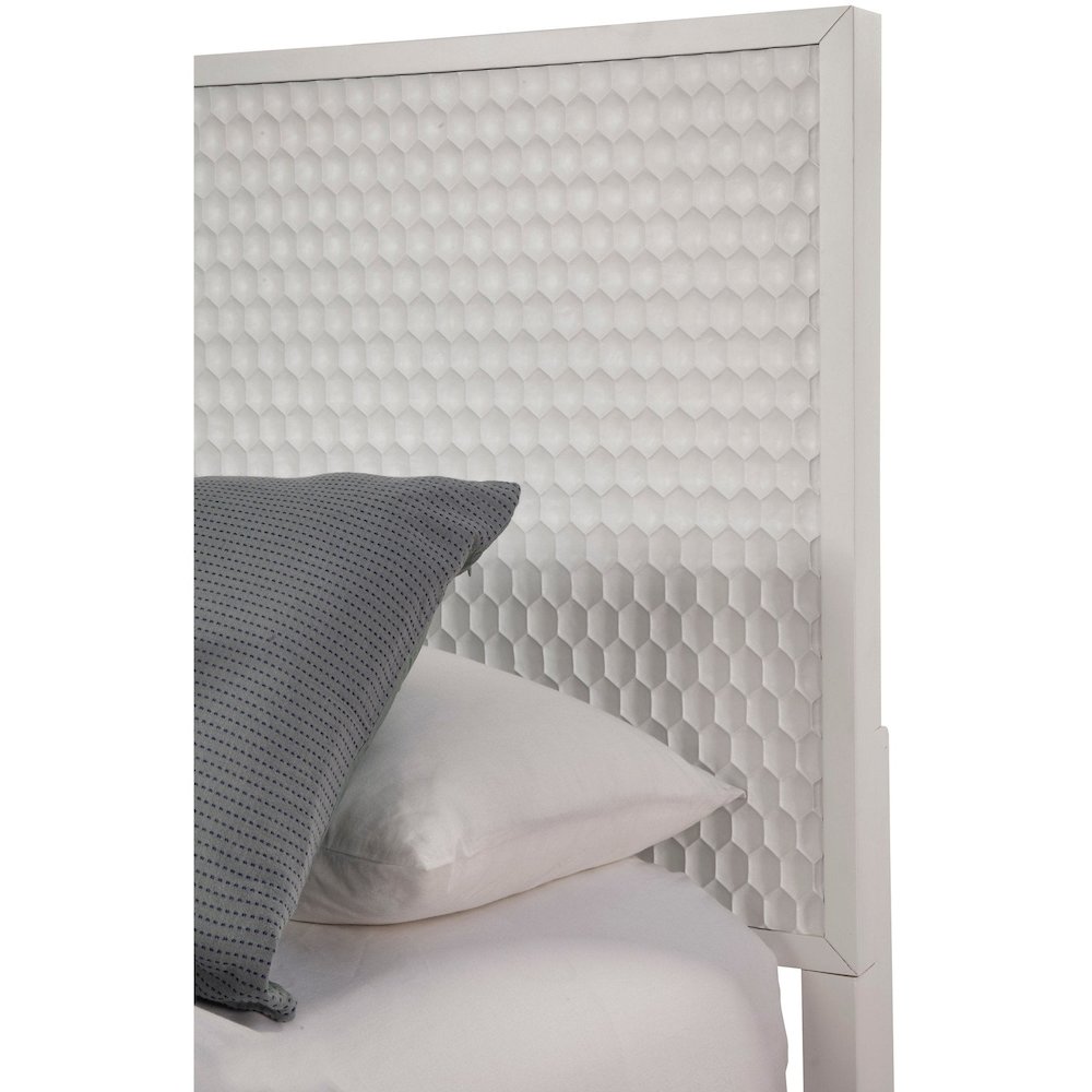 Contemporary White Pearl Standard King Panel Bed, White. Picture 7