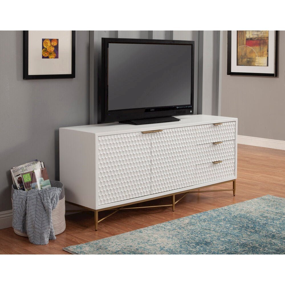 Contemporary White Pearl TV Console, White. Picture 9