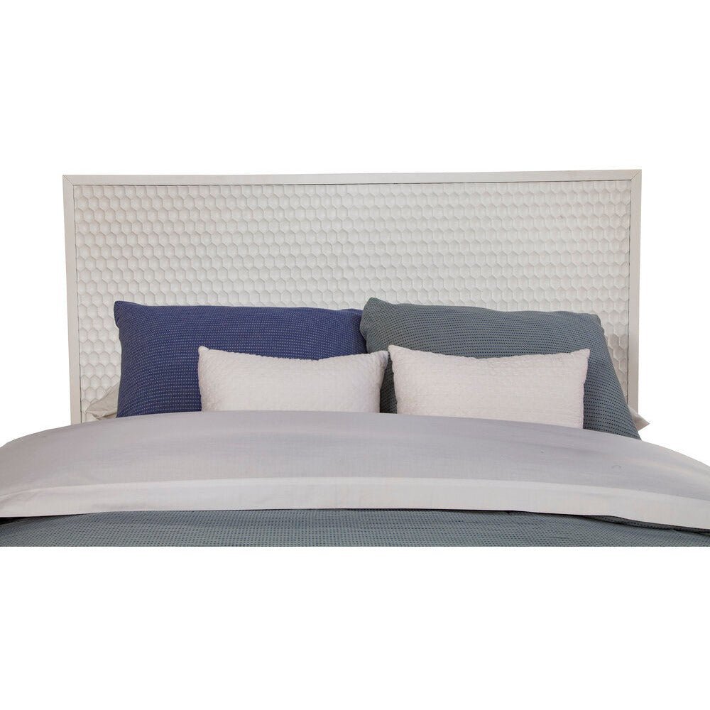 Contemporary White Pearl Standard King Panel Bed, White. Picture 6