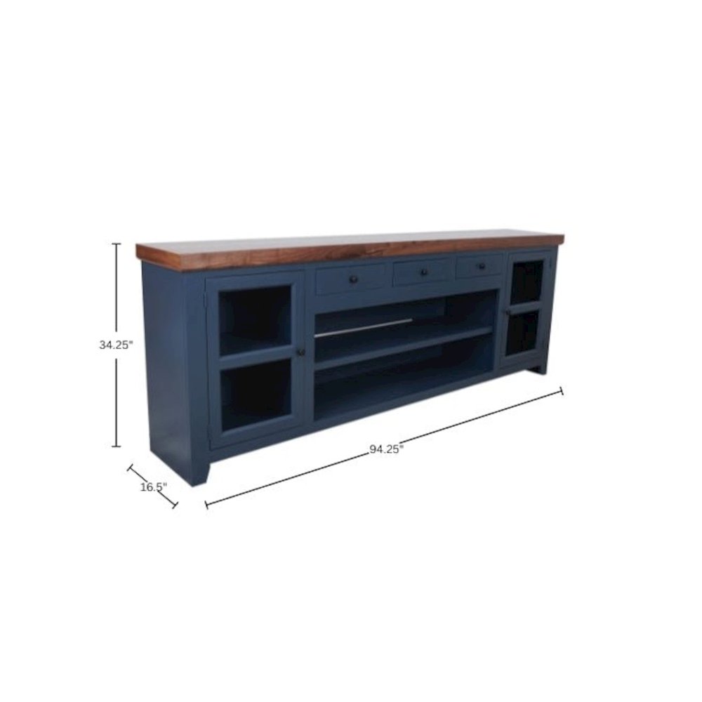 Transitional Harbor Bay TV Console, Midnight Blue with Walnut Top. Picture 8