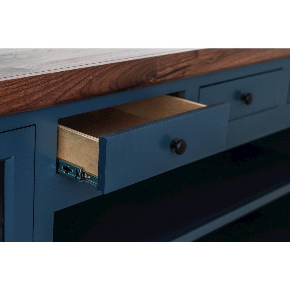 Transitional Harbor Bay TV Console, Midnight Blue with Walnut Top. Picture 4