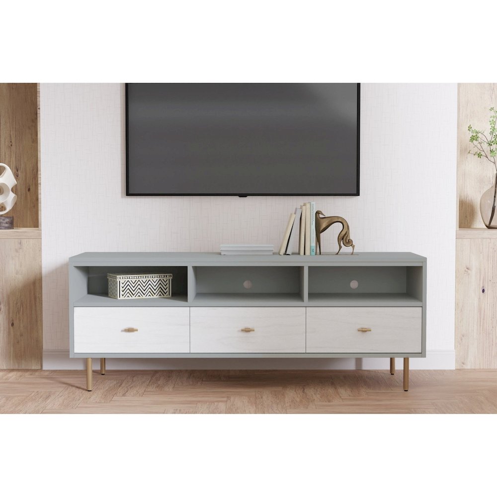 Glam Saige TV Console, Weathered White/Gray. Picture 2