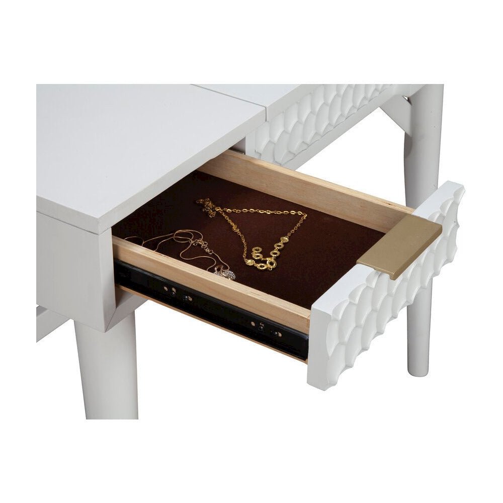 Contemporary White Pearl Bedroom Vanity, White. Picture 7