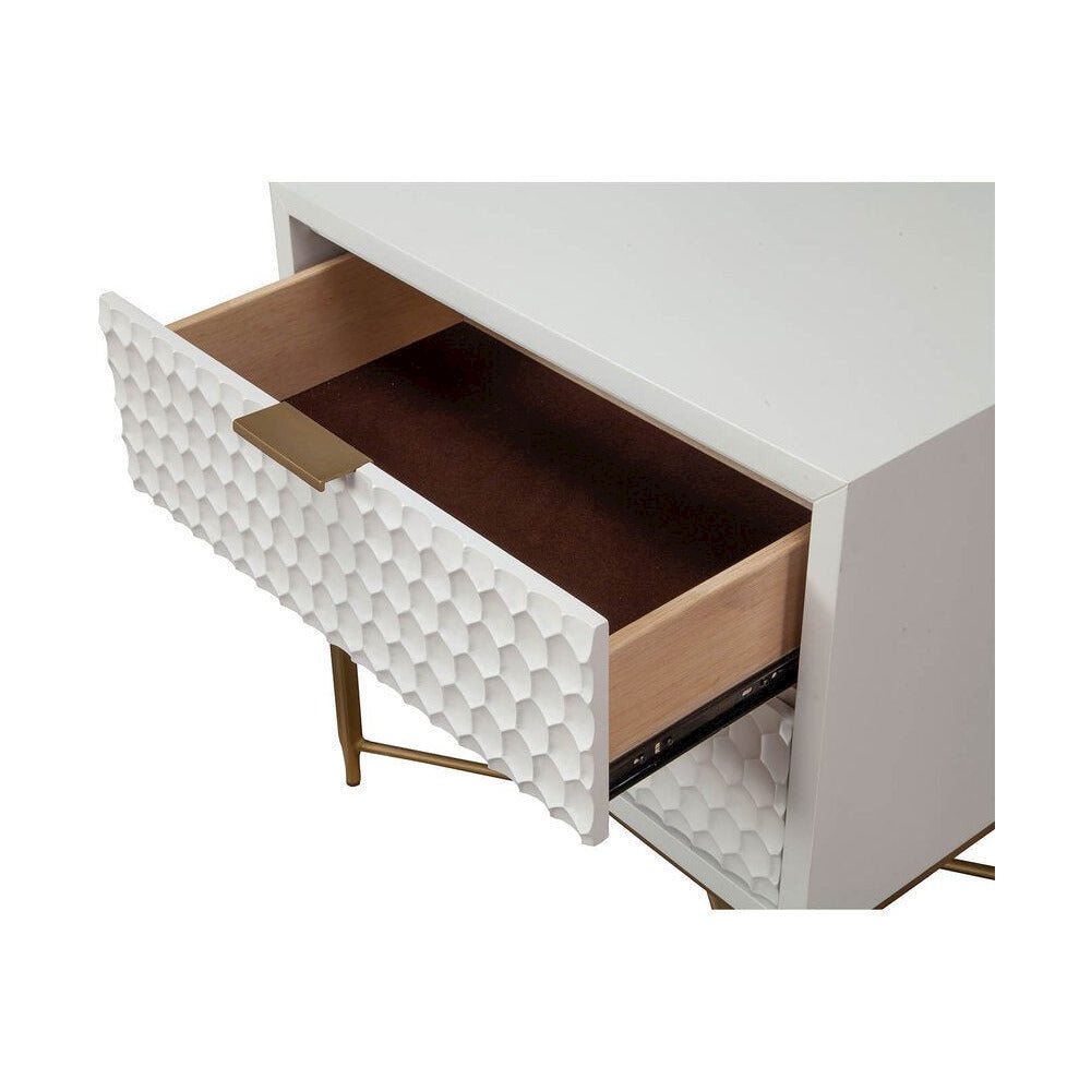 Contemporary White Pearl Nightstand, White. Picture 3