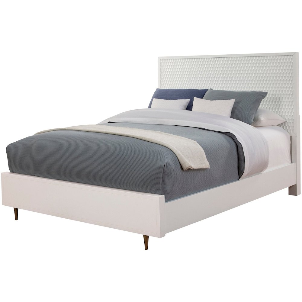 Contemporary White Pearl Queen Panel Bed, White. Picture 4