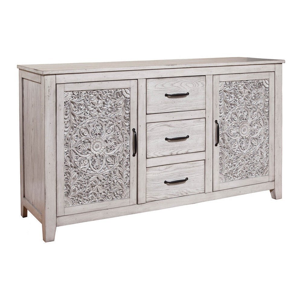 Traditional Aria Dresser with Cabinets & Drawers, Gray. Picture 2