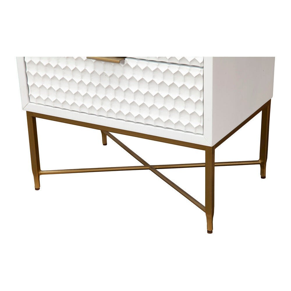 Contemporary White Pearl Nightstand, White. Picture 4