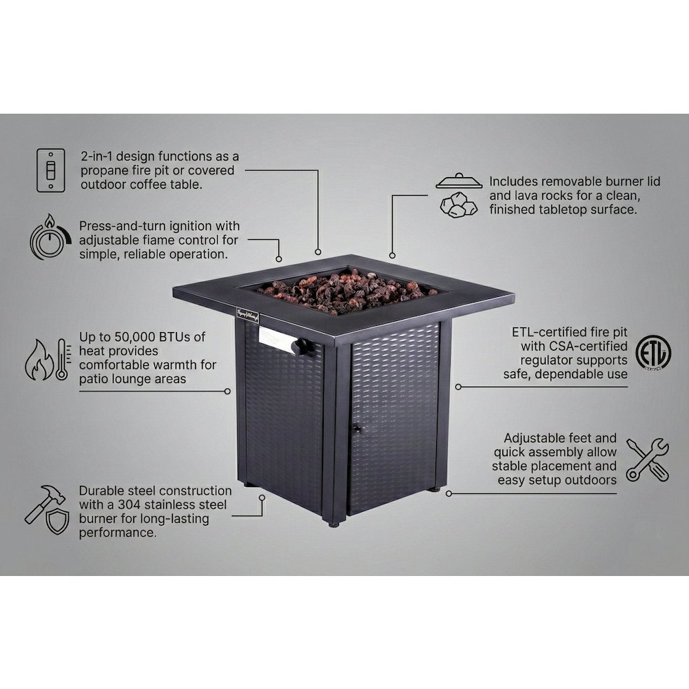 Azure 28" 2-in-1 Gas Fire Pit & Coffee Table. Picture 13