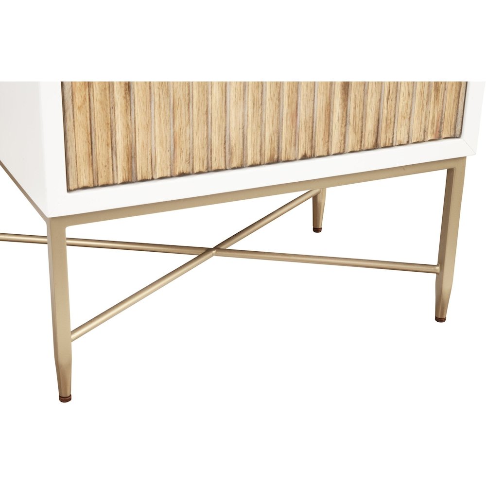 White Fluted Nightstand 2 Drawers Gold Accent Legs. Picture 4