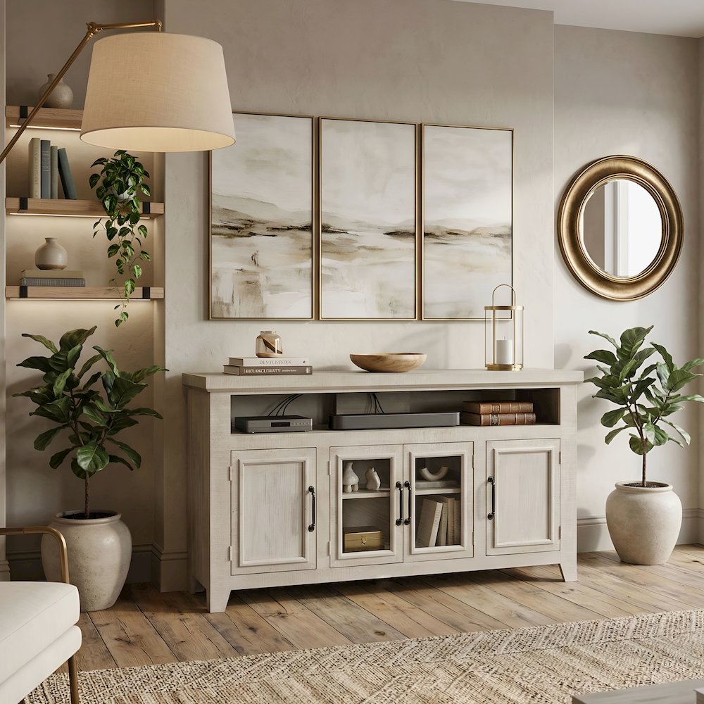 Willow Creek 60" TV Console, White Wash. Picture 2