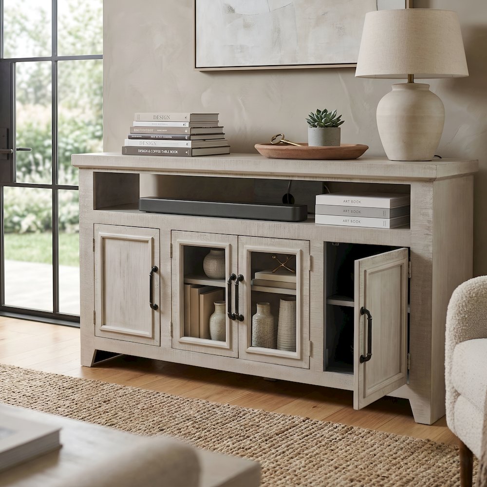 Willow Creek 60" TV Console, White Wash. Picture 8