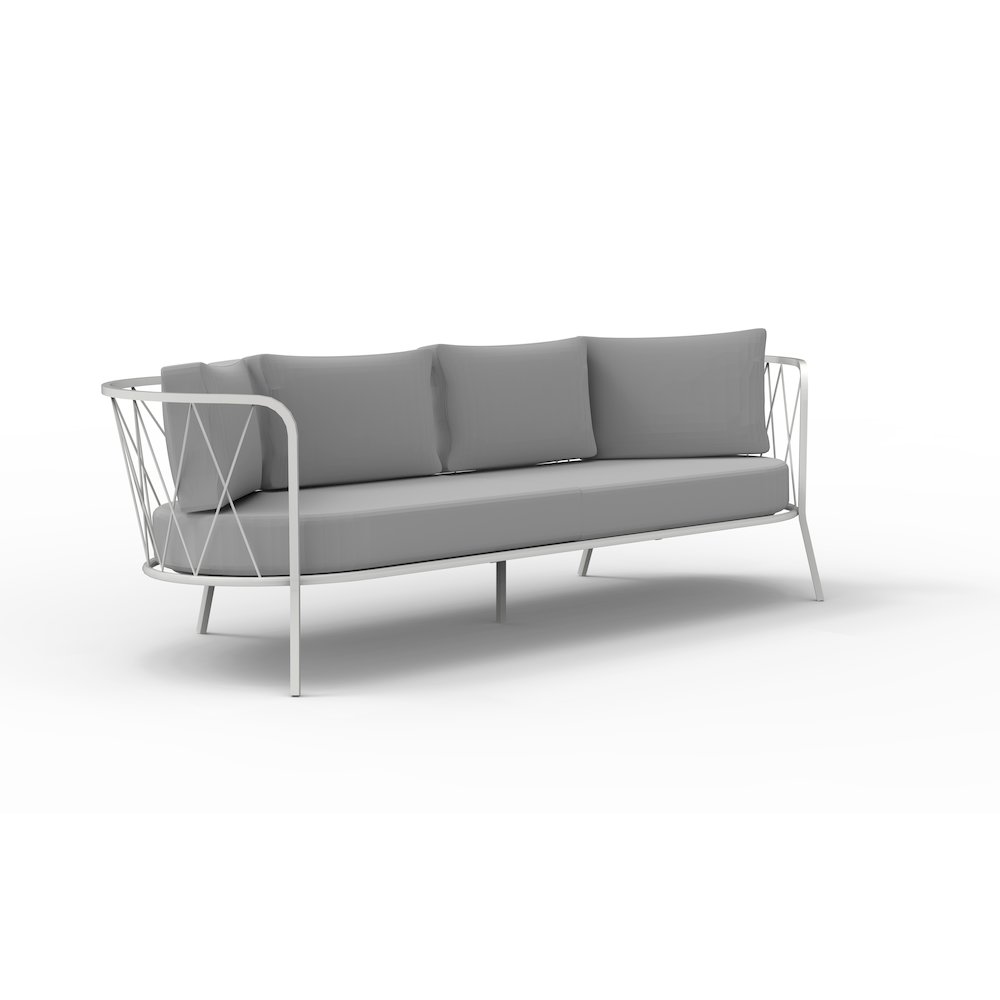Dasy Sofa, Matt WHITE with GREY Cushions. Picture 1