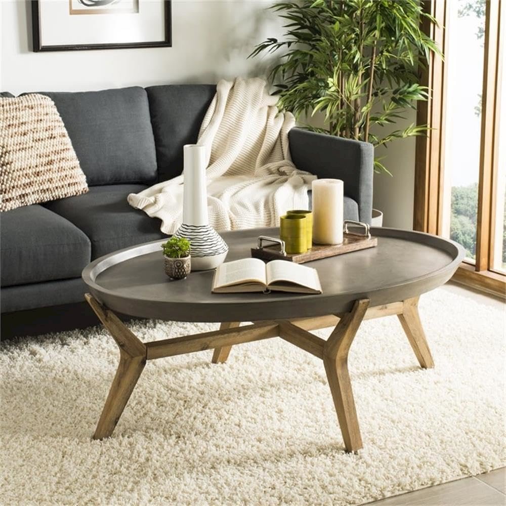 Hadwin Indoor/Outdoor Modern Concrete Oval 31.5-Inch Dia Coffee Table. Picture 9