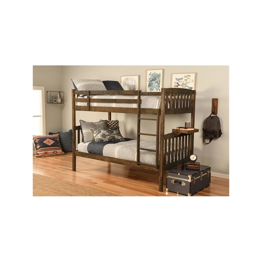 Claire Twin Wood Bunk Bed with Tray in Brown-Mattresses Not Included. Picture 9