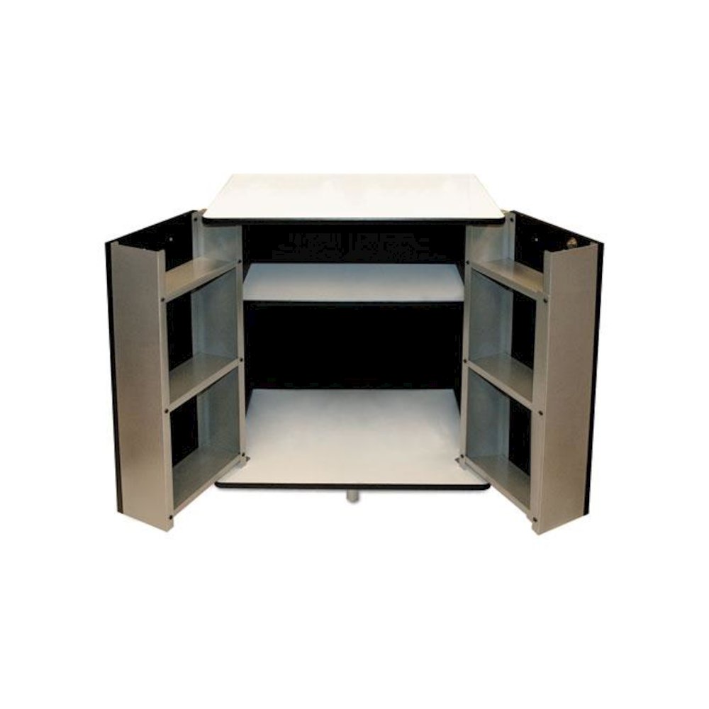 Refreshment Stand, Engineered Wood, 9 Shelves, 29.5" x 21" x 33", White/Black. Picture 2