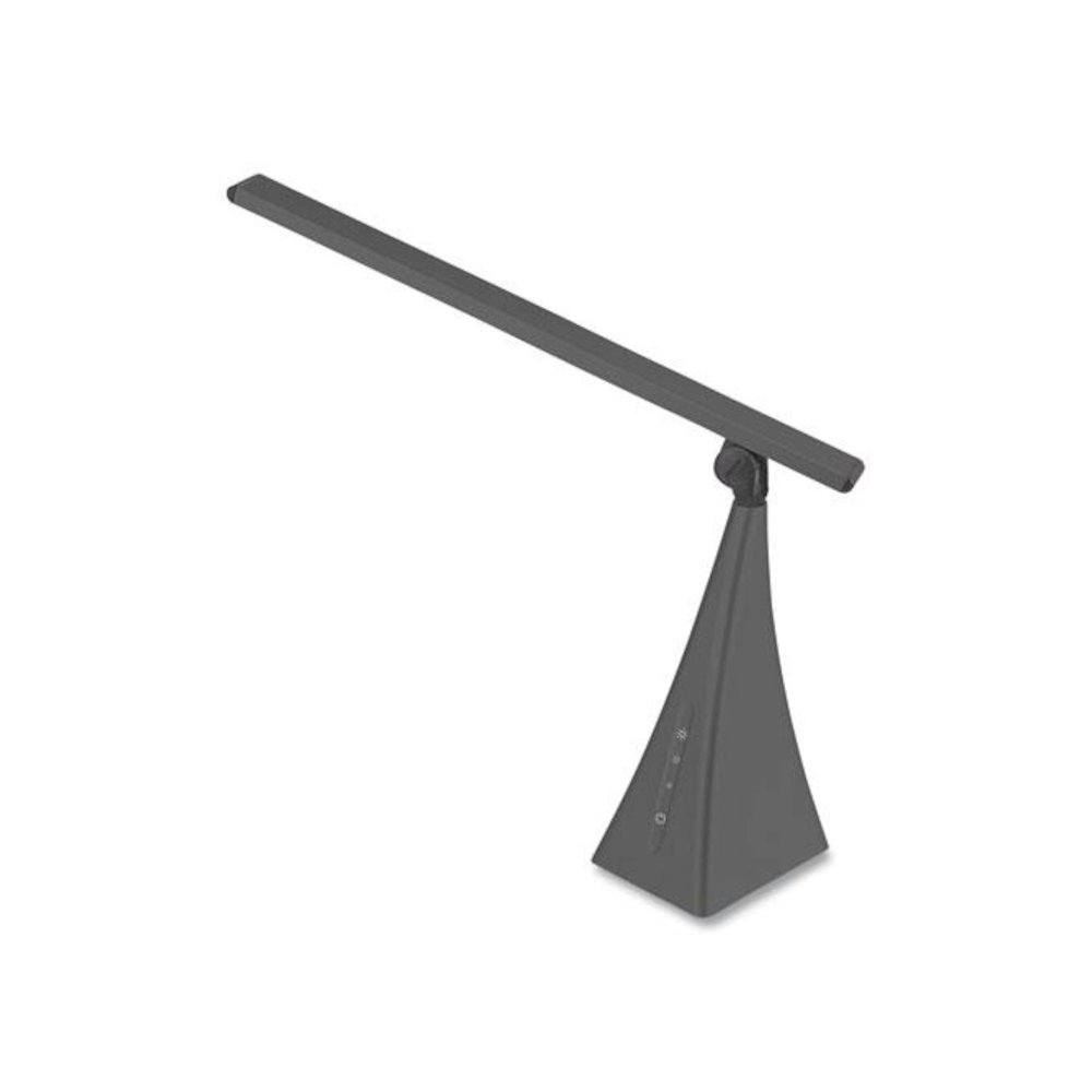 LED Pyramid-Base Tilt-Arm Desk Lamp with USB Charging Station, 12" to 16.2" High, Gray. Picture 1