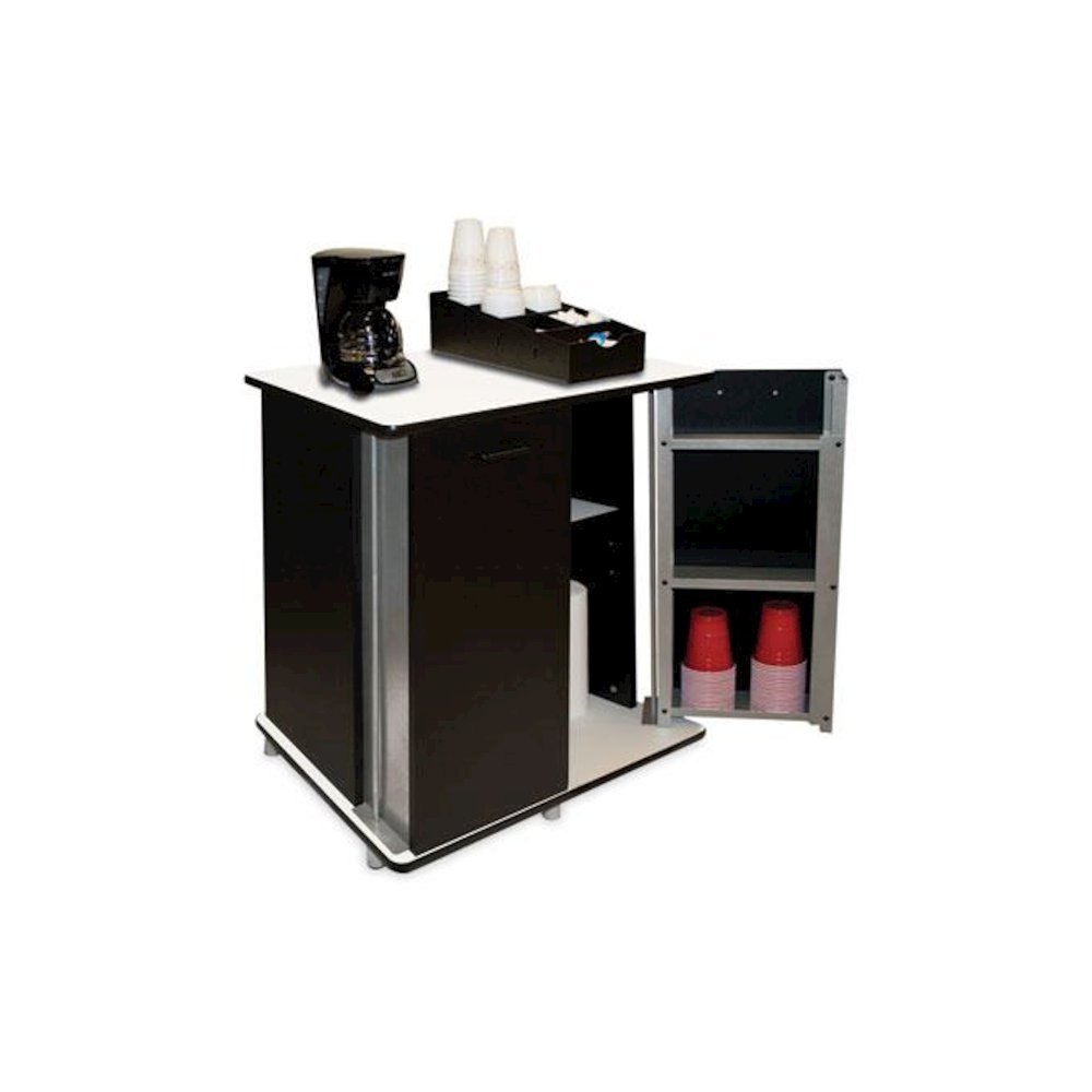 Refreshment Stand, Engineered Wood, 9 Shelves, 29.5" x 21" x 33", White/Black. Picture 4