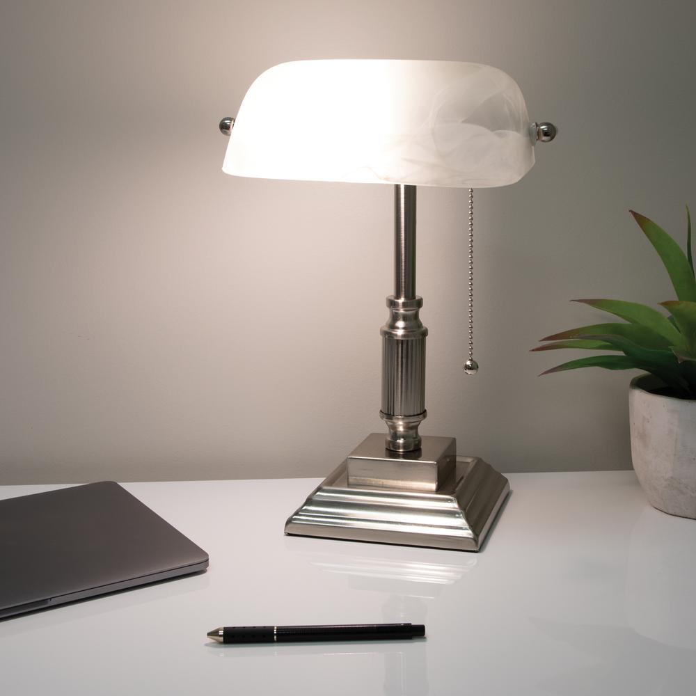 V-Light 14.8 inch Brushed Nickel LED Bankers Lamp with Frosted Shade. Picture 6