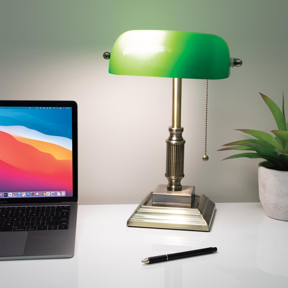 V-Light 14.75 inch Bronze LED Bankers Lamp with Green Shade. Picture 6