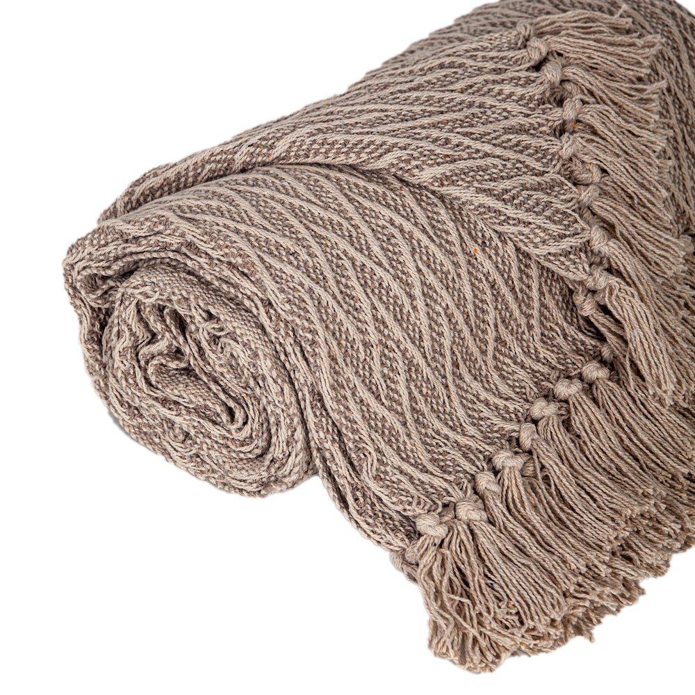 Handloomed Brown Cotton Slub Throw (52”X67”). Picture 3