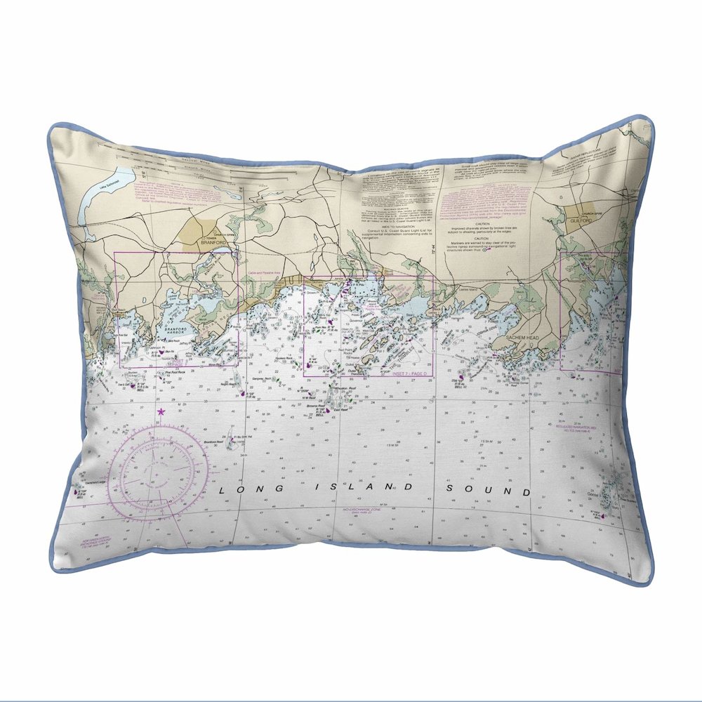 Long Island Sound, NY Nautical Map Small Corded Indoor/Outdoor Pillow 11x14. Picture 1