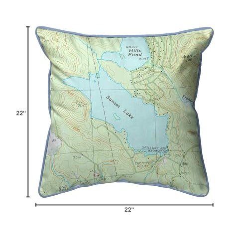 Sunset Lake, NH Nautical Map Extra Large Zippered Indoor/Outdoor Pillow 22x22. Picture 2
