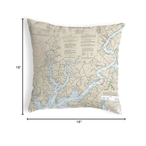 Chester River, MD Nautical Map Noncorded Indoor/Outdoor Pillow 18x18. Picture 2