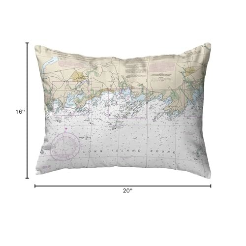 Long Island Sound, NY Nautical Map Noncorded Indoor/Outdoor Pillow 16x20. Picture 2