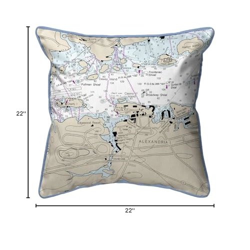 Alexandria Bay, NY Nautical Map Extra Large Zippered Indoor/Outdoor Pillow 22x22. Picture 2