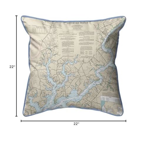 Chester River, MD Nautical Map Extra Large Zippered Indoor/Outdoor Pillow 22x22. Picture 2