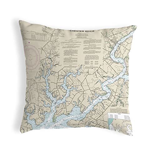 Chester River, MD Nautical Map Noncorded Indoor/Outdoor Pillow 12x12. Picture 2