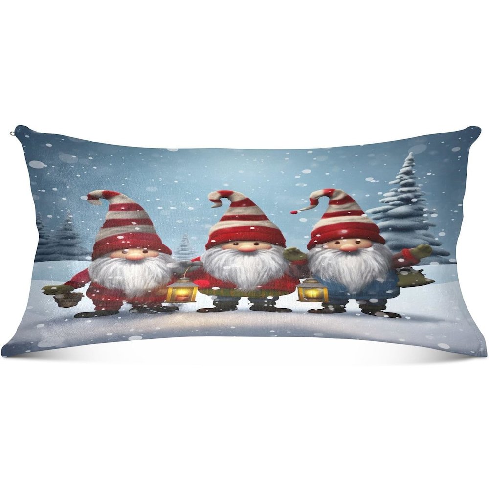 Gnome & Christmas Trees Extra Large Zippered Pillow Cover Only (No Insert) 20x24. Picture 1