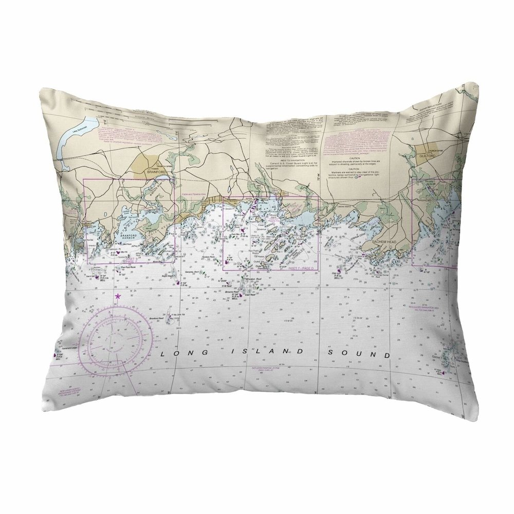 Long Island Sound, NY Nautical Map Noncorded Indoor/Outdoor Pillow 11x14. Picture 1