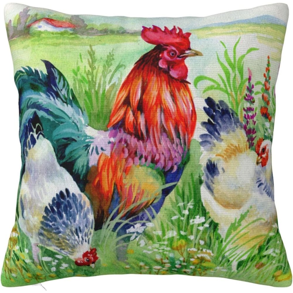 Colorful Rooster Extra Large Zippered Pillow Cover Only (No Insert) 22x22. Picture 1