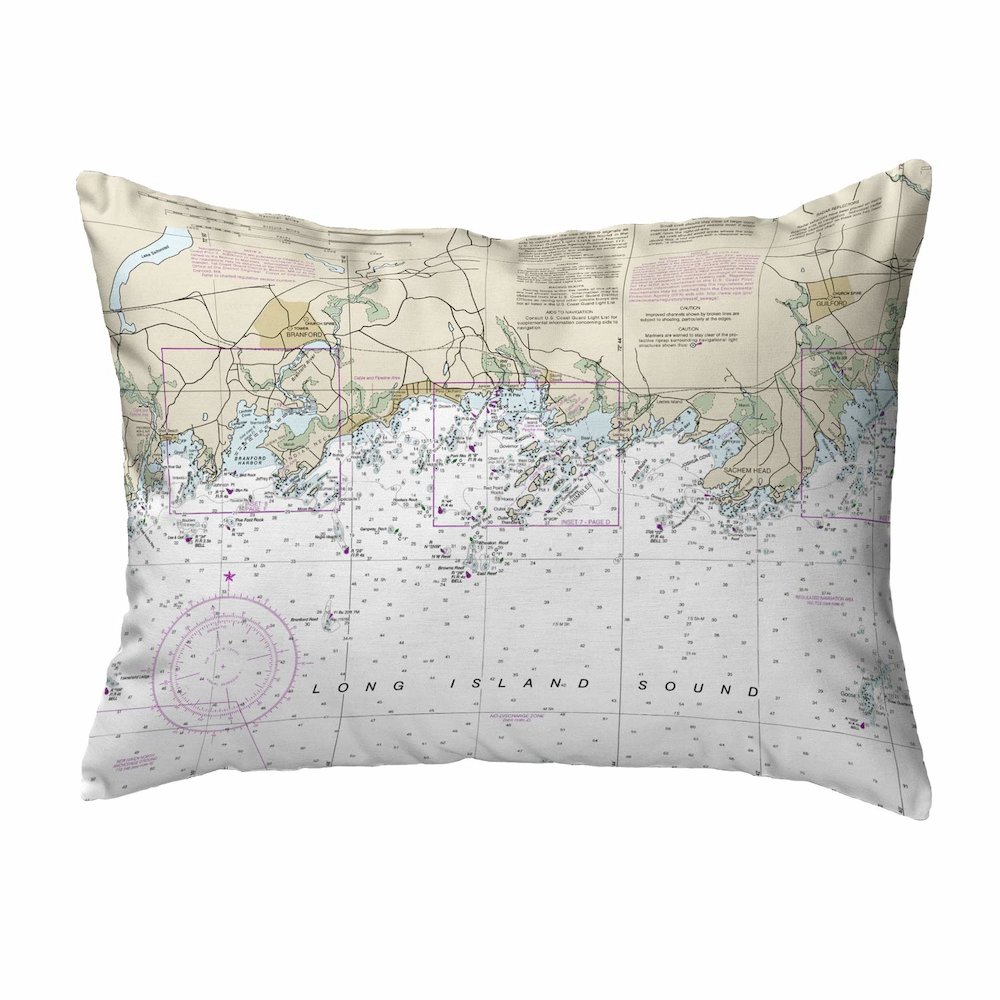 Long Island Sound, NY Nautical Map Noncorded Indoor/Outdoor Pillow 16x20. Picture 1