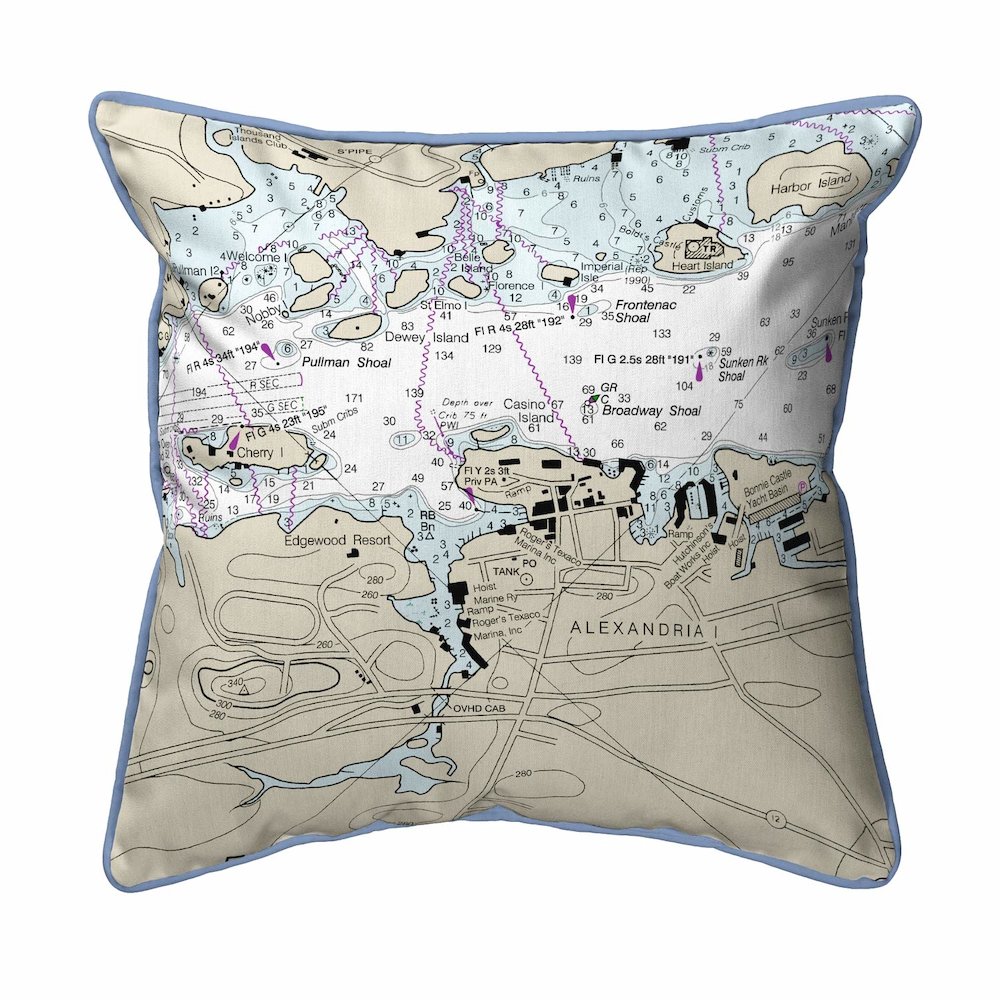 Alexandria Bay, NY Nautical Map Large Corded Indoor/Outdoor Pillow 18x18. Picture 1
