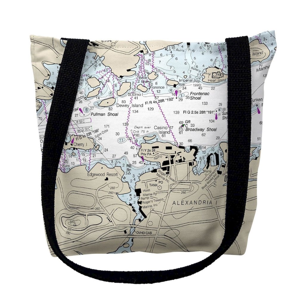 Alexandria Bay, NY Nautical Map Medium Tote Bag 16x16. Picture 1
