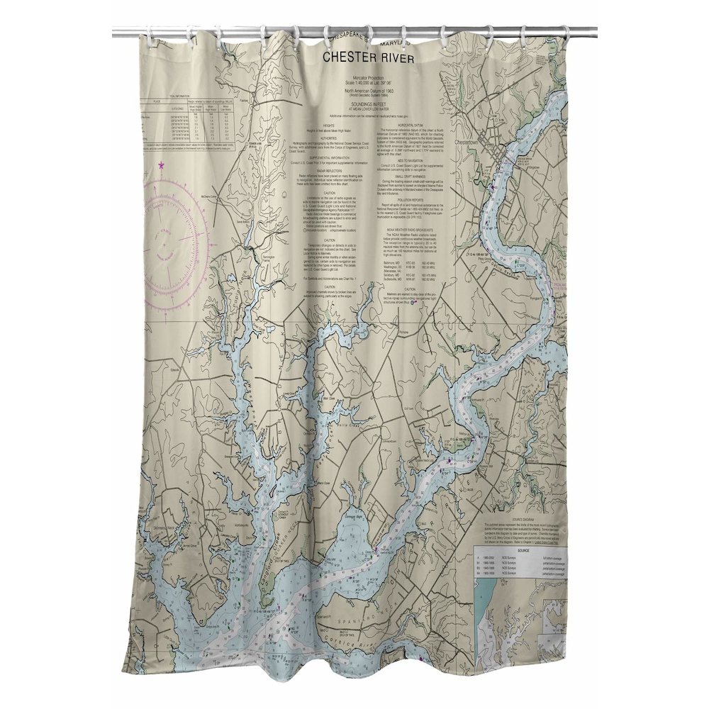 Chester River, MD Nautical Map Shower Curtain. Picture 1