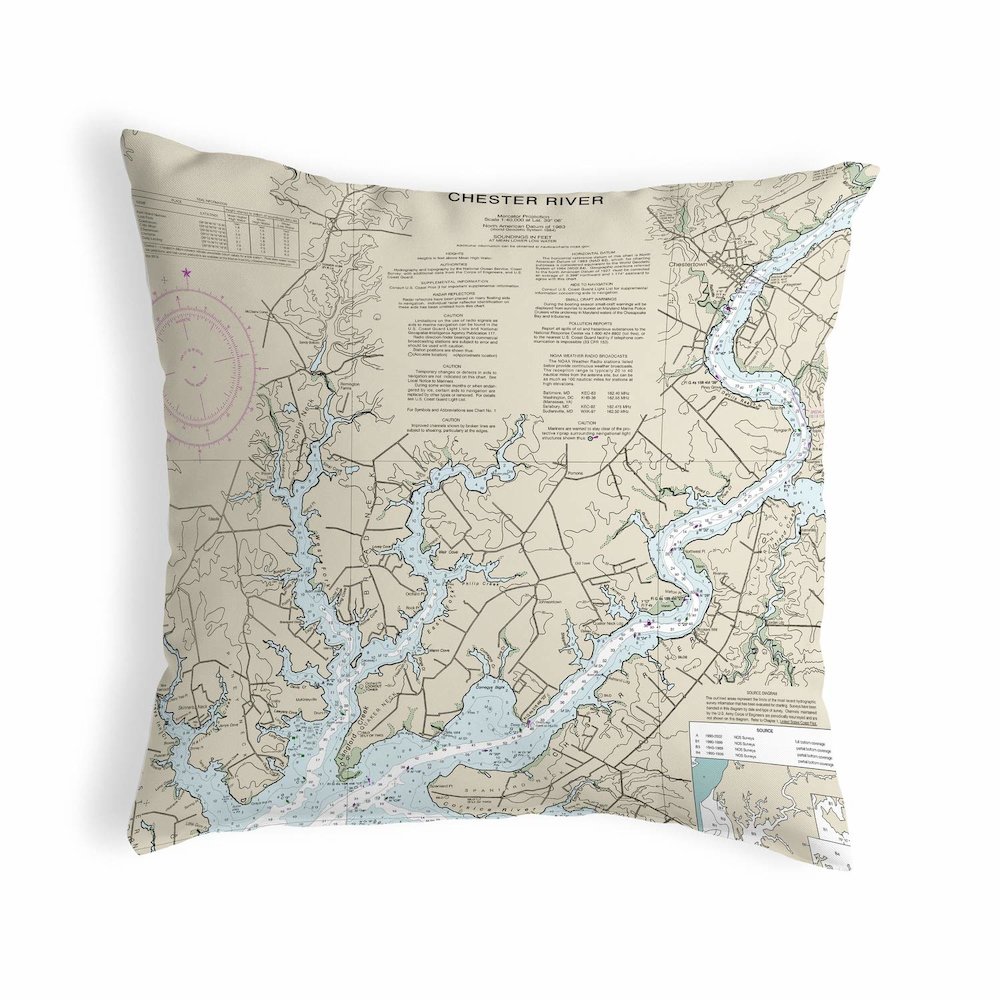 Chester River, MD Nautical Map Noncorded Indoor/Outdoor Pillow 18x18. Picture 1