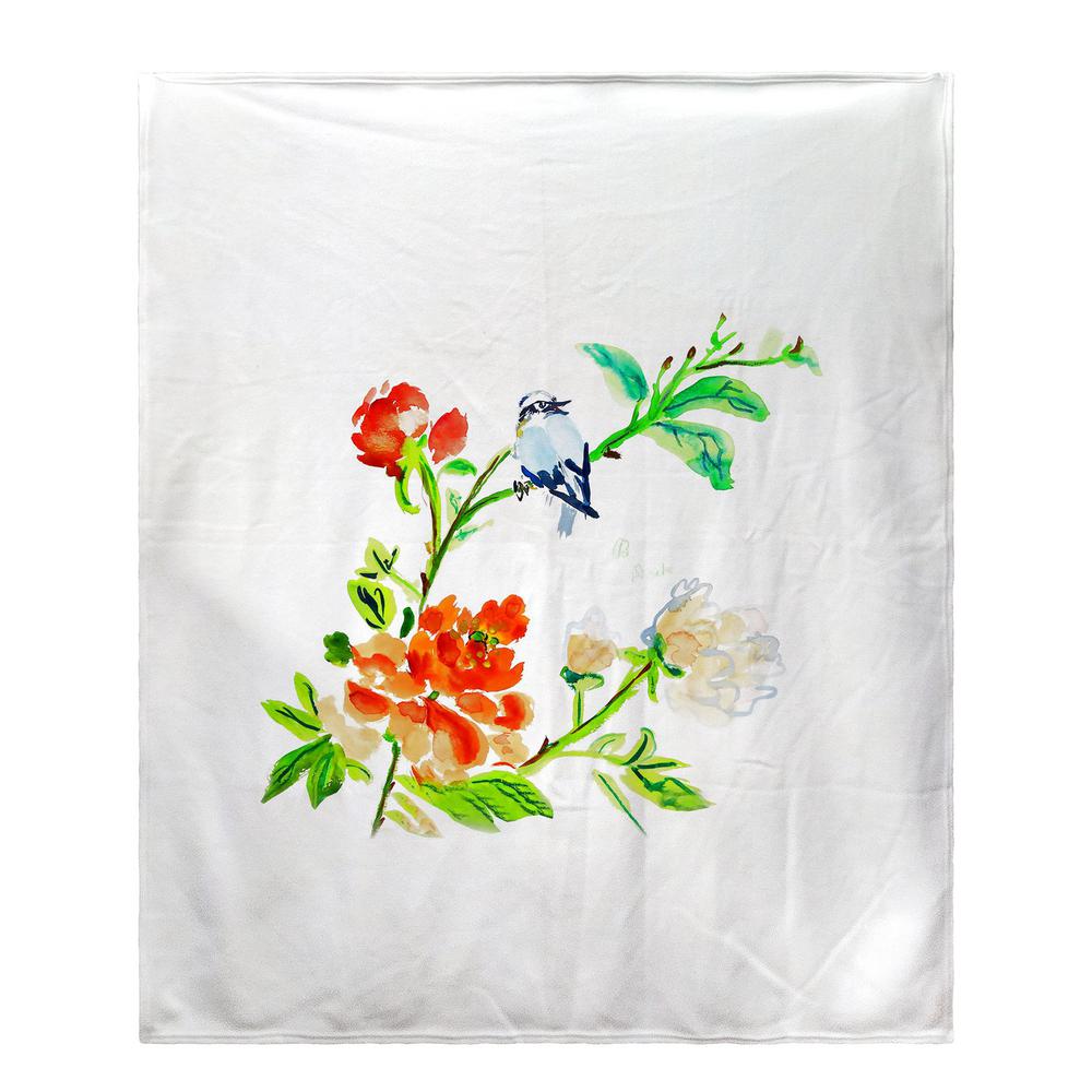 Blue Bird & Flowers Fleece Throw. Picture 1