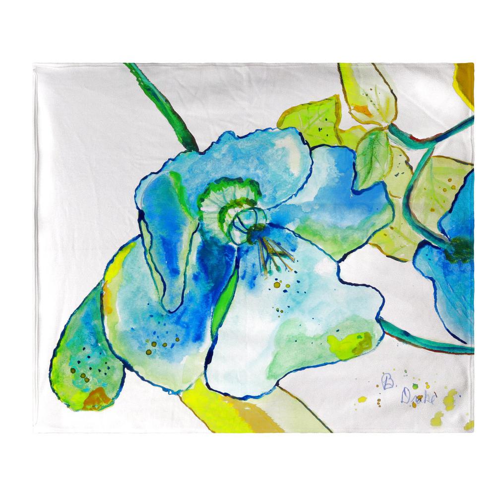 Blue Hibiscus Fleece Throw. Picture 1