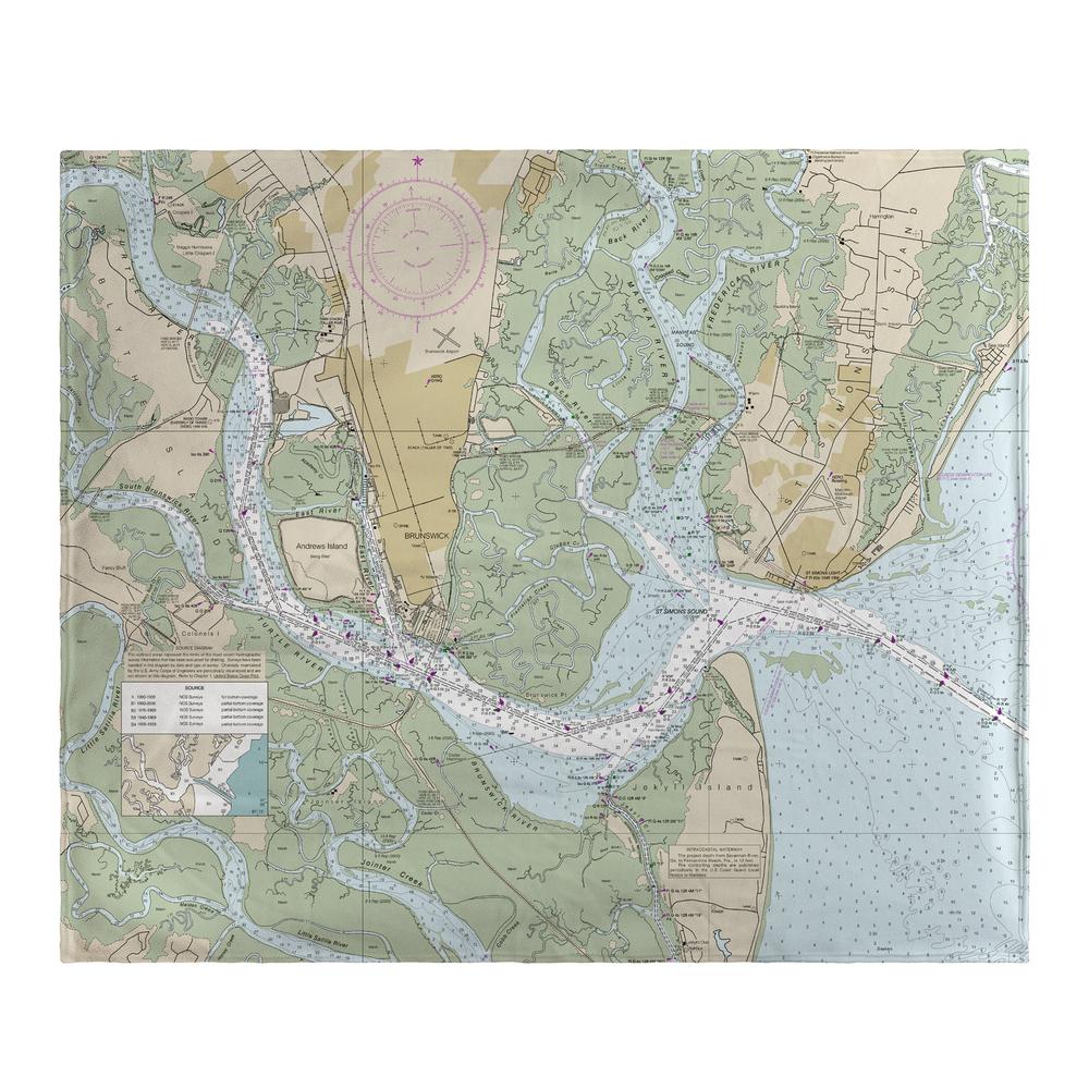 St Simons Sound, GA Nautical Map Fleece Throw. Picture 1