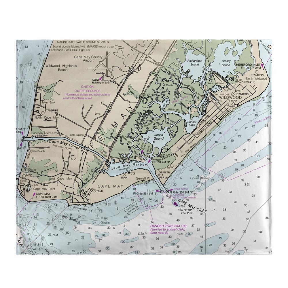 Cape May, NJ Nautical Map Fleece Throw. Picture 1