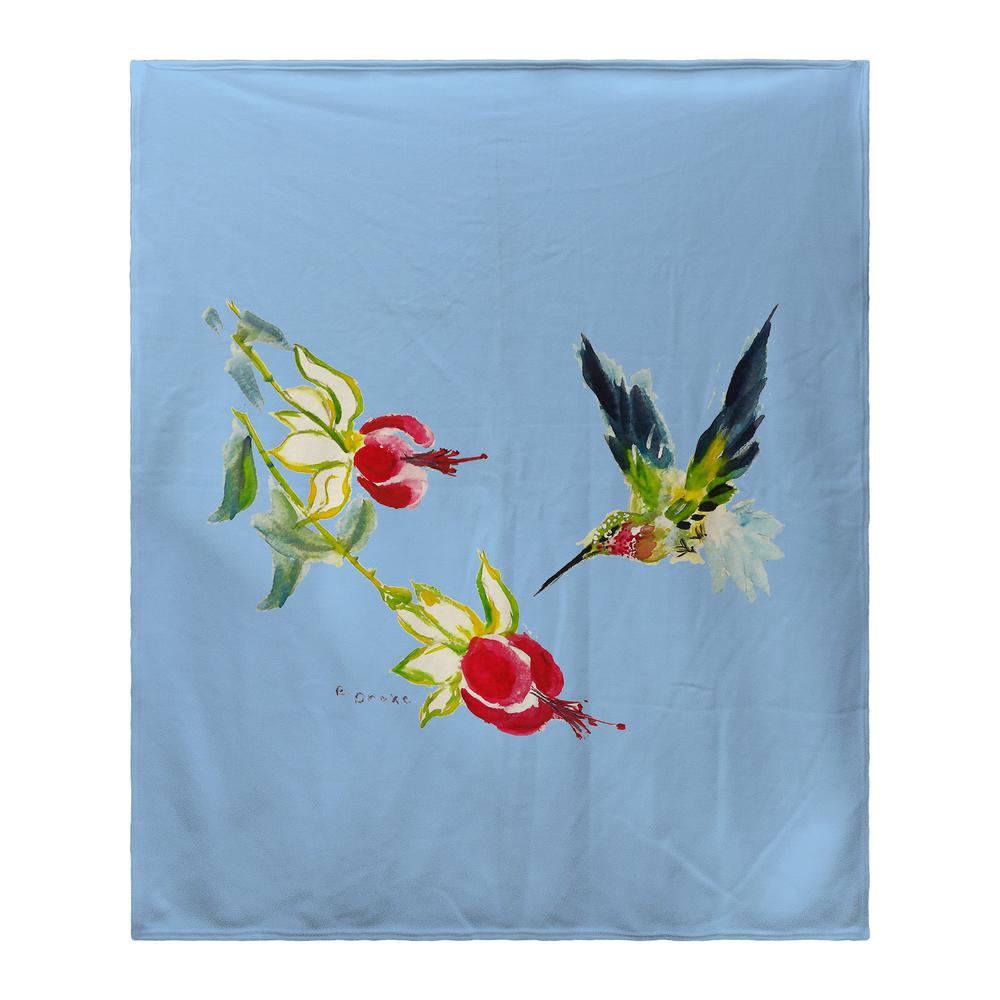 Betsy's Hummingbird on Blue Fleece Blanket. Picture 1