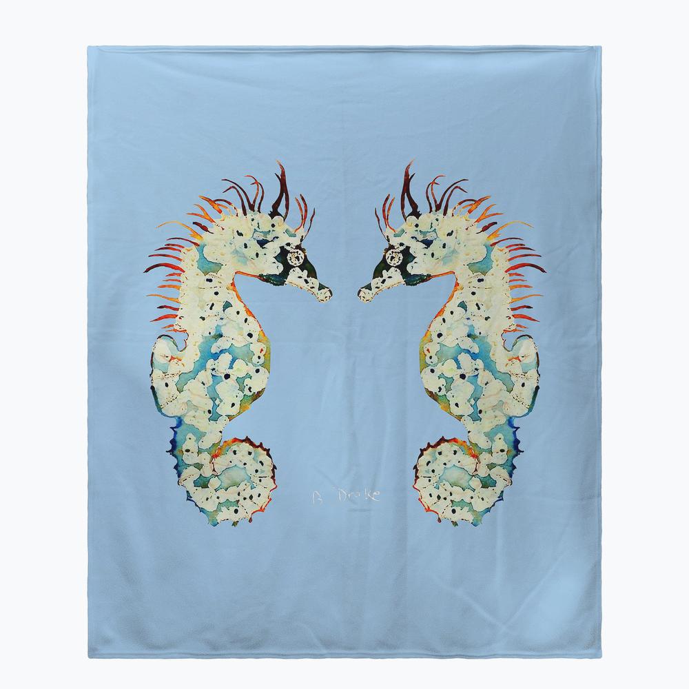 Betsy's Seahorses on Blue Throw. Picture 1